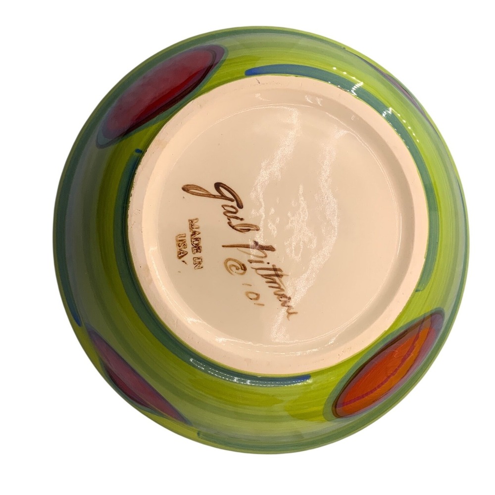 Gail Pittman Hand Painted Ceramic Bowls Set of 3 Red Yellow Green Made in USA 01 - Picture 6 of 11